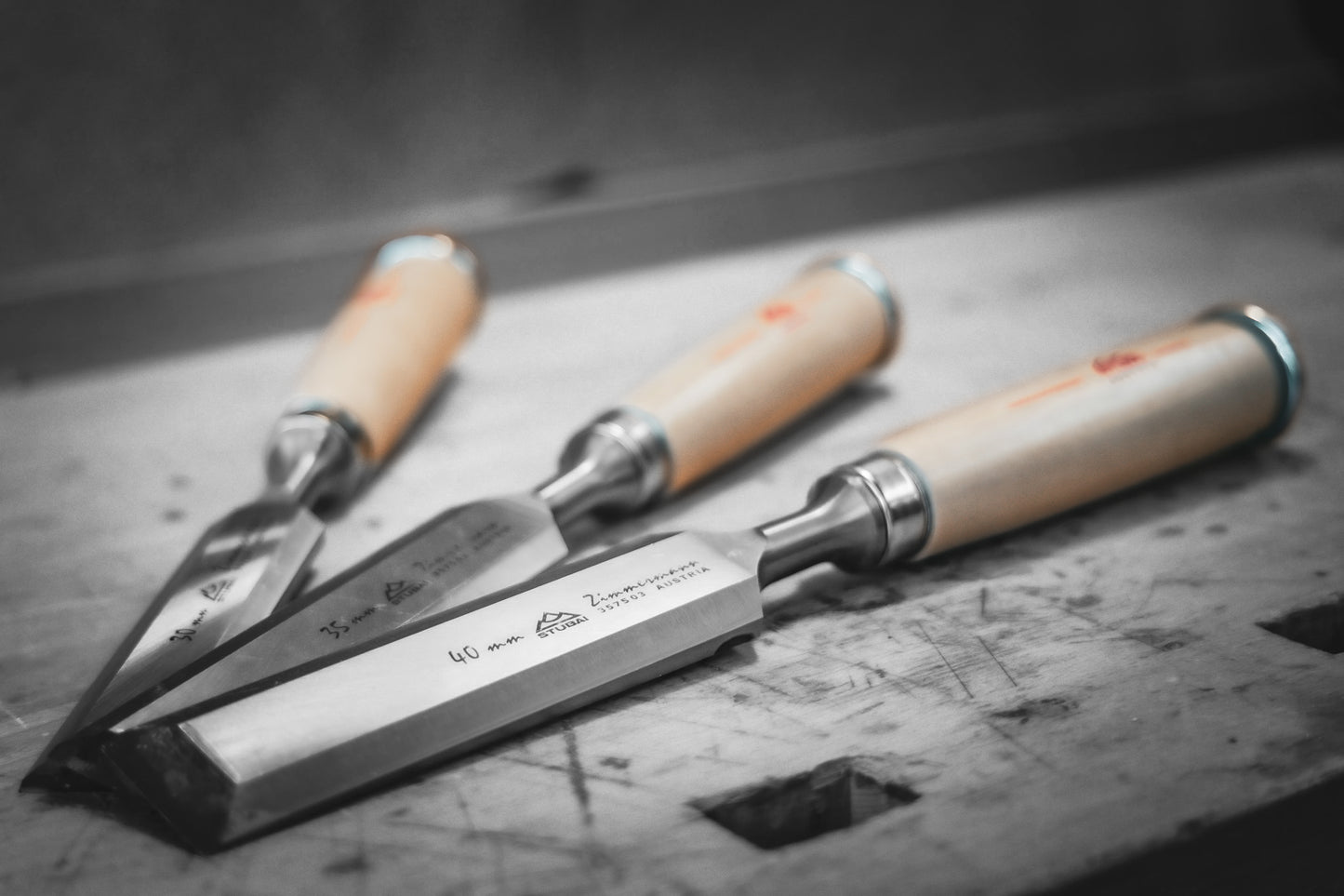 STUBAI Zimmermanns-Stemmeisen Set | 3-teiliges Stechbeitel-Set mit langer Klinge 30/35/40 mm | Ergonomische Weißbuchenholz-Griffe mit Schlagring | Profi Stecheisen für präzise Holzbearbeitung, Schreiner & Tischler