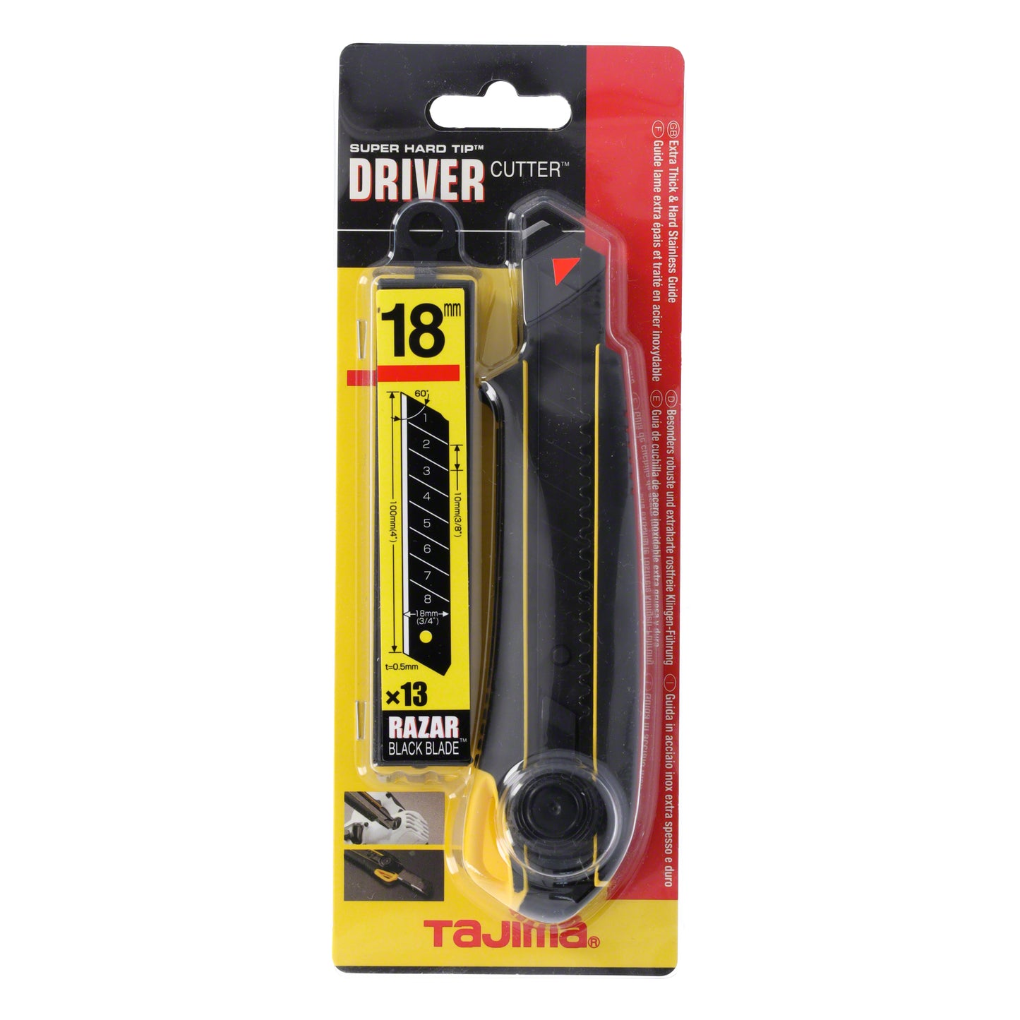 Tajima DC561 DRIVER Cuttermesser/Cutter Set mit 13 superscharfen RAZAR BLACK Klingen, 18mm, DIAL LOCK - DC561RB1