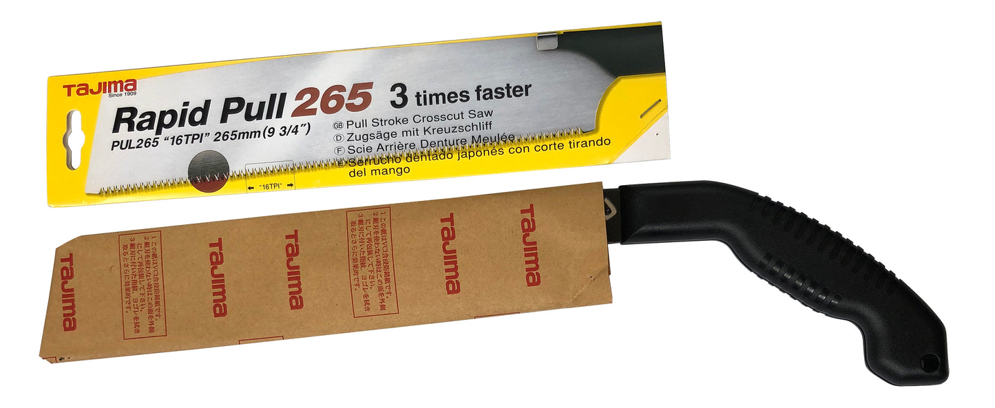 Tajima RAPID PULL Japansäge 265 mm und einem zusätzlichen Sägeblatt 265mm Länge, 16 Zähne pro Zoll, 0,9mm Stärke| mit Pistolen Griff