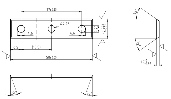 HM-Wendeplatte vierschneidig 50x12x1,7mm a=37mm 10 Stück |  sehr gut geeignet für Spanplatten, und gut geeignet für MDF, Hart- und Weichholz |