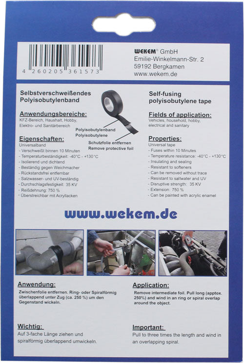 WEKEM WZ 48 Pannenband 5mx19mm selbstverschweißende Isolier- und Reparaturband ist ideal zur Anwendung im KFZ- und Elektrobereich