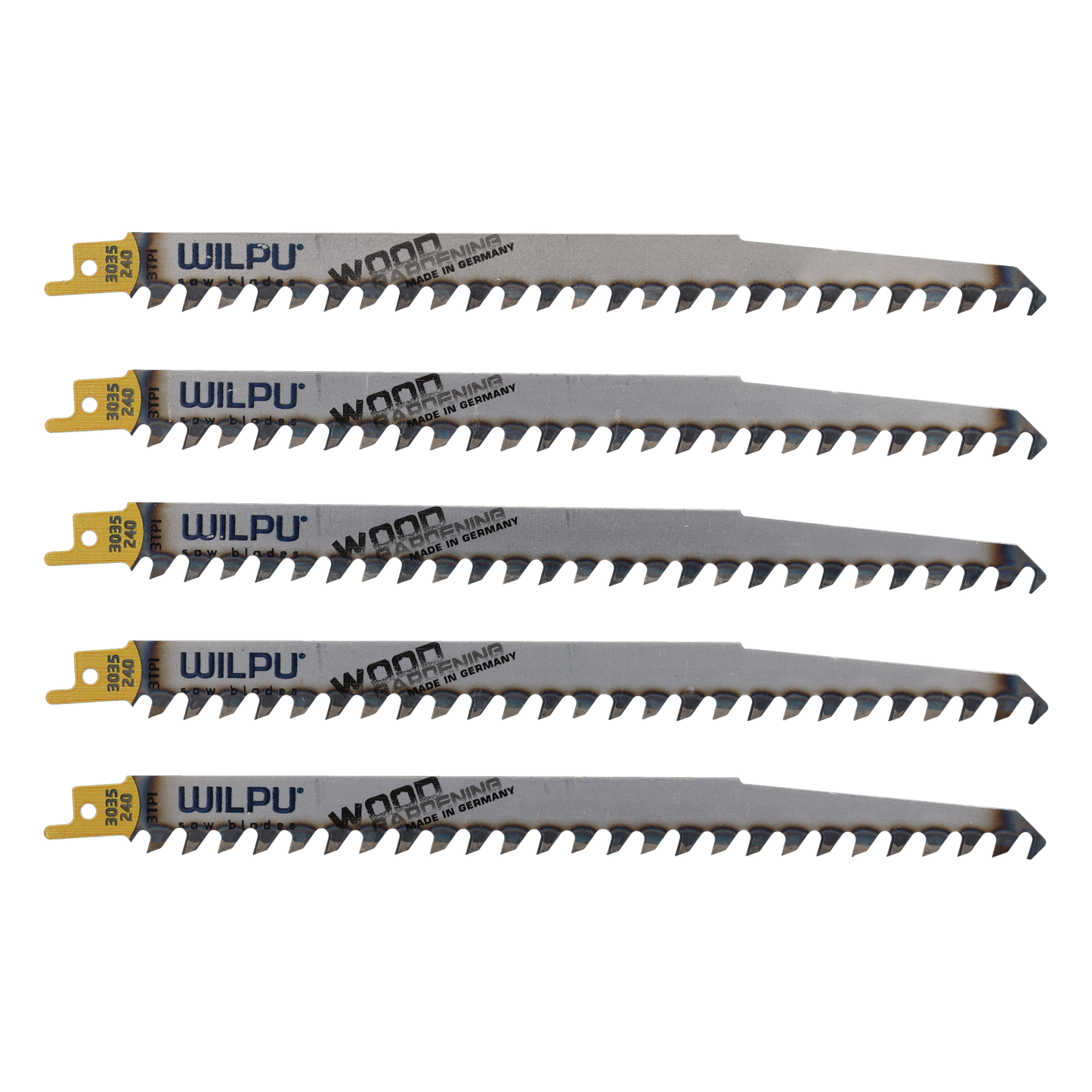 Wilpu 5 Stück Säbelsägeblätter für Holz & Kunststoff | Länge 240mm ; Höhe 19mm ; Dicke 1,27mm ; Schnittlänge 220mm ; Zahnteilung 8,5mm / 3'' |