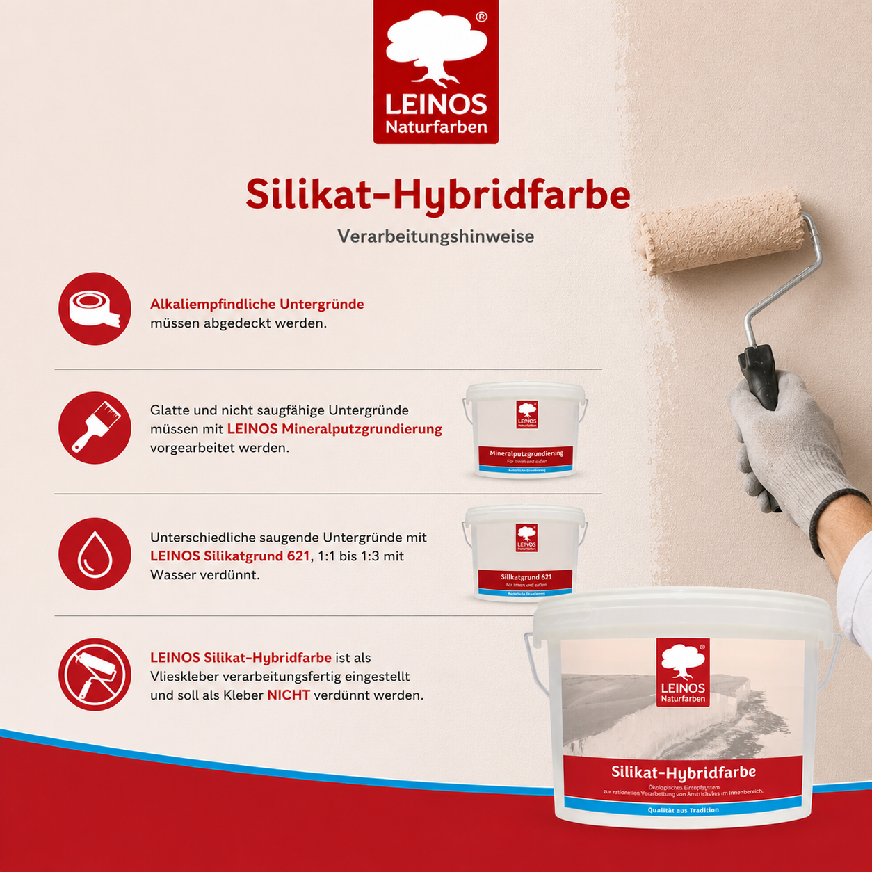LEINOS Silikat-Hybridfarbe 10L – Vlieskleber und Wandfarbe