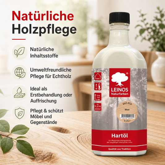 LEINOS Holzöl 250 ml | Hartöl Weiß für Tische Möbel Arbeitsplatten | Teak Eiche Möbelöl für effektive Versiegelung und langanhaltenden Schutz im Innenbereich