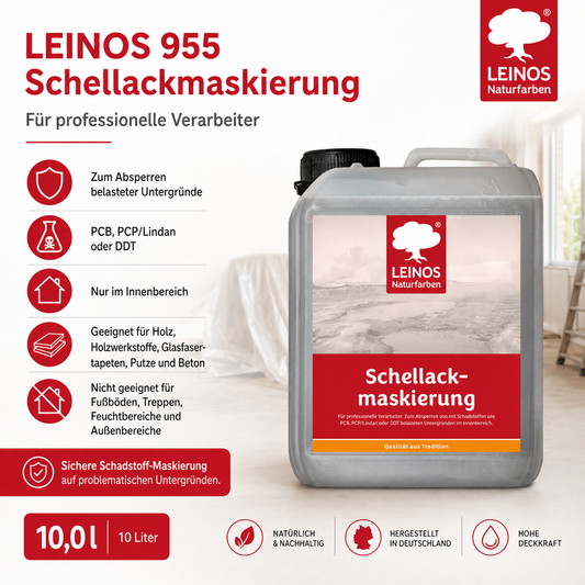 LEINOS 955 Schellackmaskierung 10,0 l | Zum Absperren von mit Schadstoffen wie PCB, PCP/Lindan oder DDT belasteten Untergründen. Nur im Innenbereich