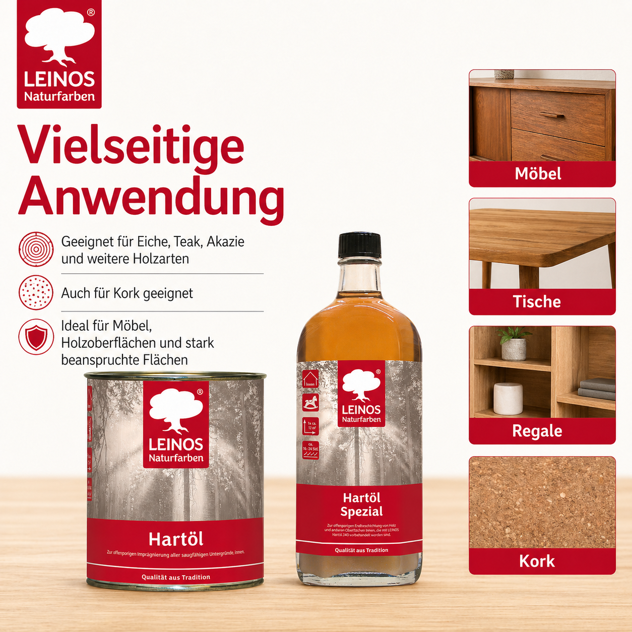 LEINOS Holzöl 750 ml im Set mit Hartöl Spezial 250 ml als Finish | Farbloses Möbelöl für stark beanspruchte Oberflächen | Effektive Versiegelung und langanhaltenden Schutz im Innenbereich