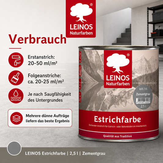 Estrichfarbe 860 | 2,5 Liter | für innen | Schutz & Farbgebung für offenporige Estrich- & Betonflächen | abriebfest, wasserabweisend, speichel- & schweißecht | Zementgrau