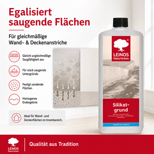 LEINOS Silikatgrund 621 | Universal-Fixativ & Grundierung für Silikat- & Kalkfarben | Farblos, hoch wasserdampfdurchlässig, lösemittelfrei | 1 Liter | von LEINOS