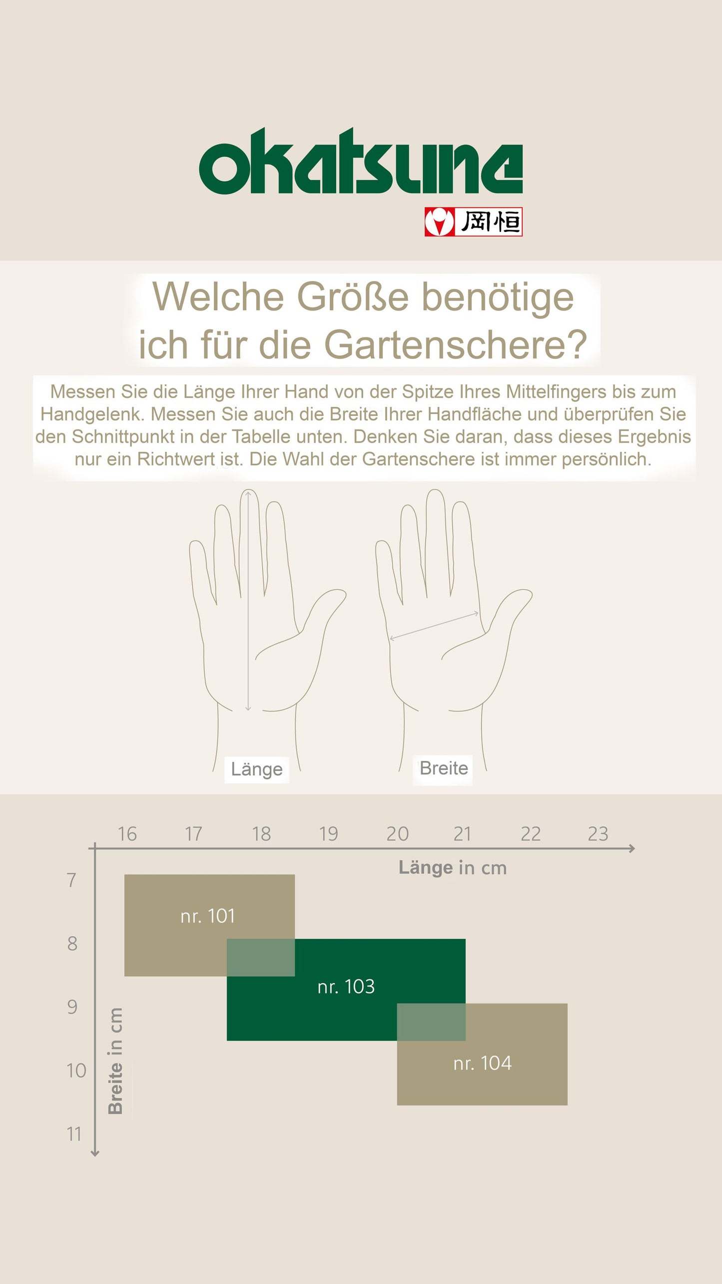 OKATSUNE 104 Gartenschere extra groß | Japanische Profi-Gartenschere für große Hände, 210 mm Länge, rasiermesserscharfe Klingen für Äste bis 25 mm, unbestrittene Nummer 1 in Japan