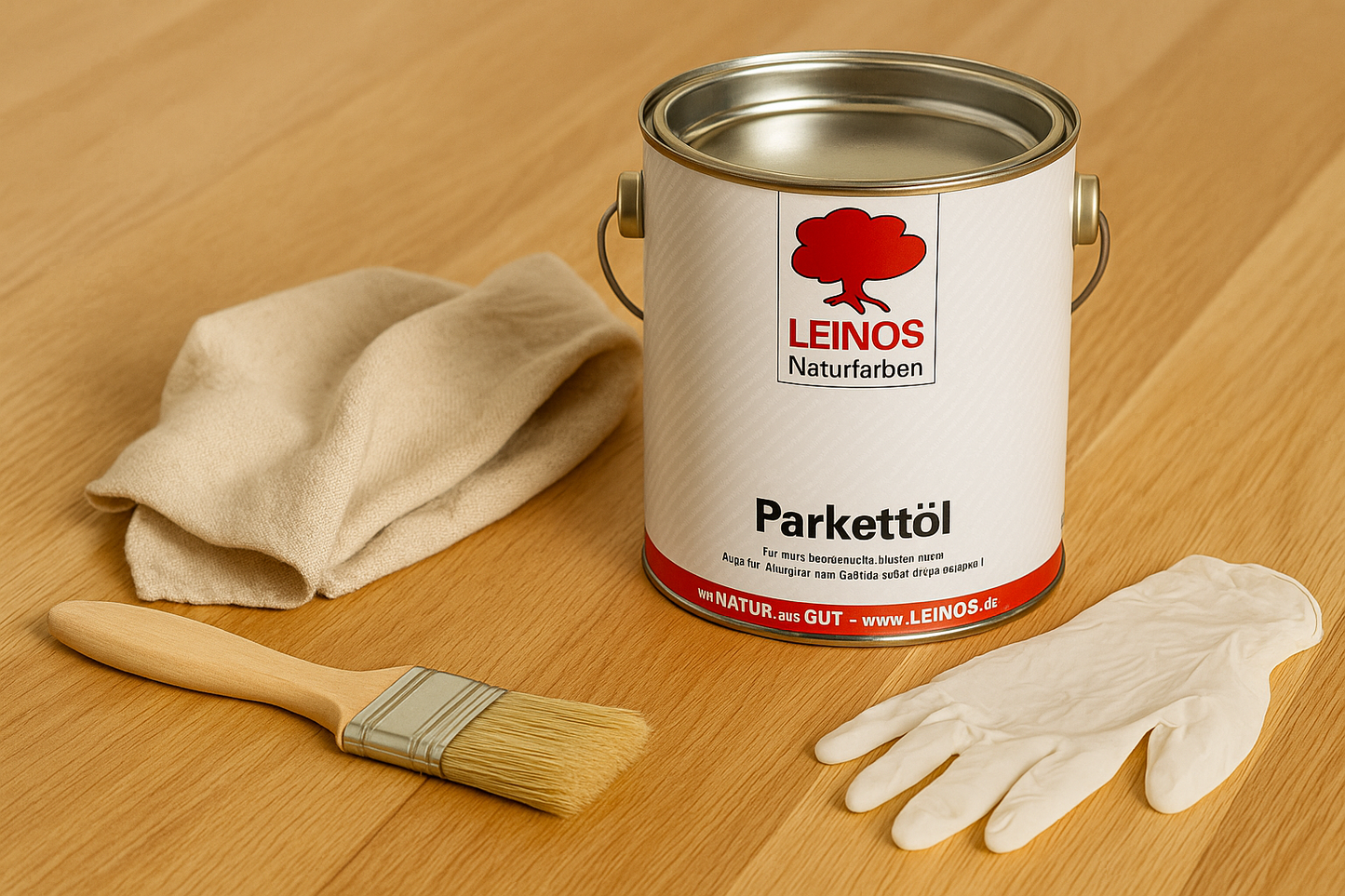 LEINOS 252 Parkettöl für Innen, 10,0 L – seidenmatt & farblos – natürliche Holzpflege für Parkett & Dielenböden – atmungsaktiv, wasserabweisend & strapazierfähig – lösemittelfrei & offenporig
