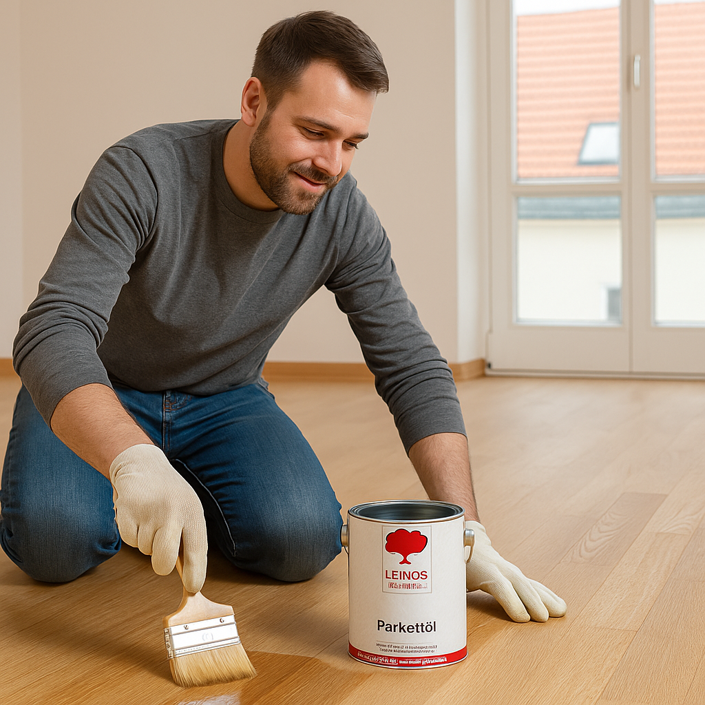 LEINOS 252 Parkettöl für Innen, 2,5 L – seidenmatt & farblos – natürliche Holzpflege für Parkett & Dielenböden – atmungsaktiv, wasserabweisend & strapazierfähig – lösemittelfrei & offenporig