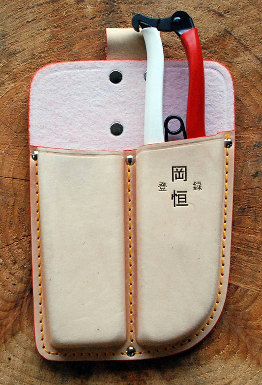 OKATSUNE doppeltes Lederholster 109 | Gürtelholster für Gartenschere & Stecklingsschere | robustes Echtleder hellbraun | 210 mm, 90 g | passend für alle Okatsune Gartenscheren & Stecklingsscheren