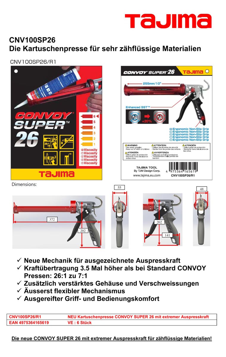 TAJIMA Convoy® Super 12 Extrarobuste Kartuschenpresse,310 ml mit AUTO FLOW STOP