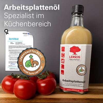 LEINOS 280 Arbeitsplattenöl für Innen 2,5l | Imprägnierung von Küchenarbeitsplatten, Möbeloberflächen und Kinderspielzeug aus Holz | speziell Küchenbereich
