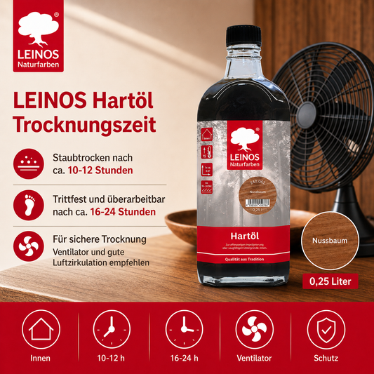 LEINOS Holzöl 250 ml | Hartöl Nussbaum für Tische Möbel Arbeitsplatten | Teak Eiche Möbelöl für effektive Versiegelung und langanhaltenden Schutz im Innenbereich