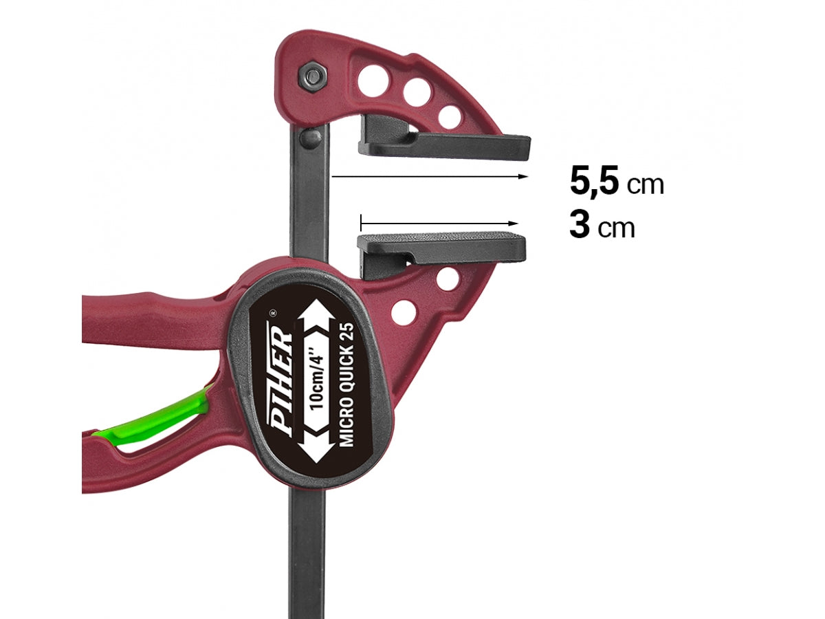 PIHER 2 Stück Micro Einhand-Zwingen 10 cm mit drehbarem Spannkopf und einer Spannkraft von max. 25 kg