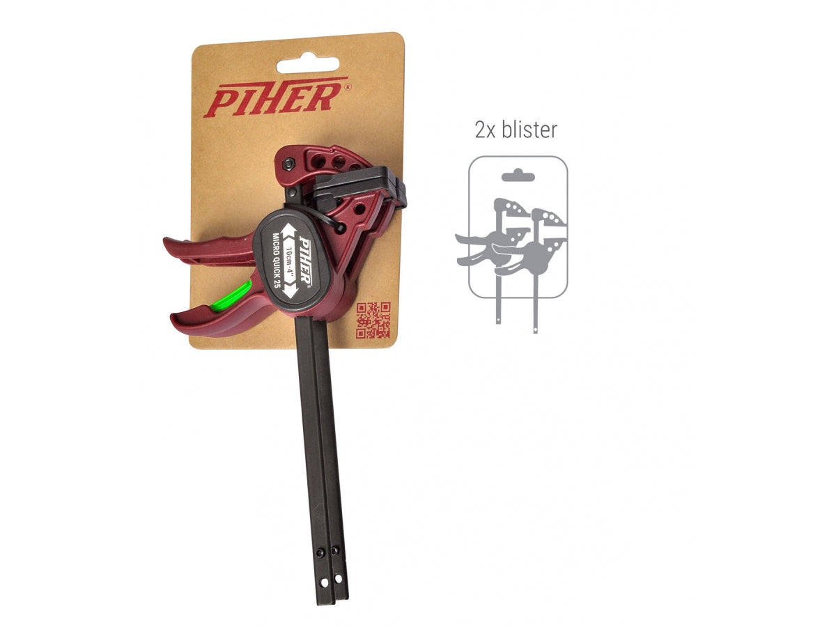 PIHER 2 Stück Micro Einhand-Zwingen 10 cm mit drehbarem Spannkopf und einer Spannkraft von max. 25 kg