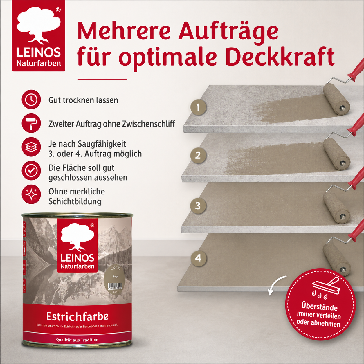 Leinos Naturfarben Estrichfarbe 860 | für innen | Schutz & Farbgebung für offenporige Estrich- & Betonflächen | abriebfest, wasserabweisend | Beige | 0,75 Liter