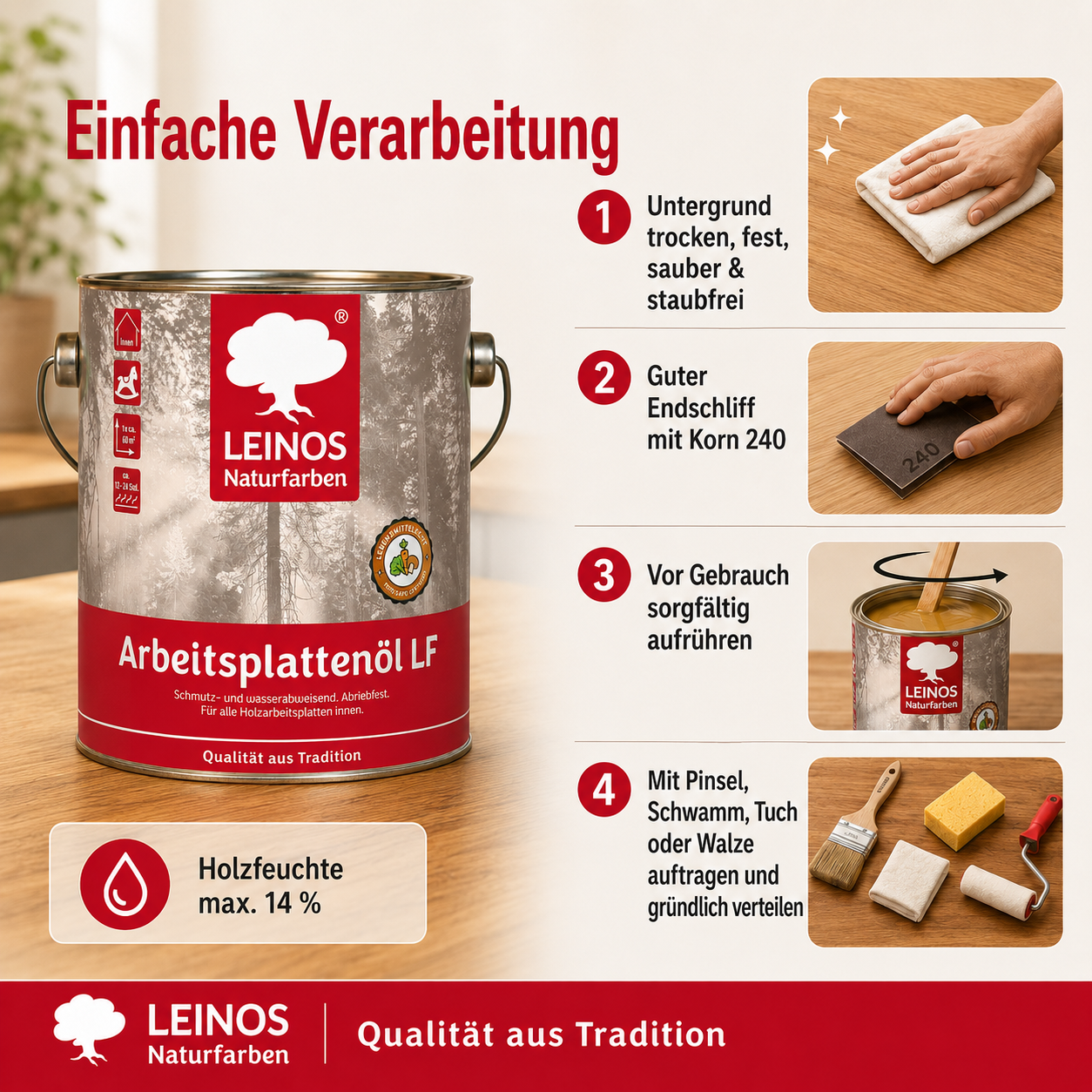 Arbeitsplattenöl LF 283 2,5 Liter – Lebensmittelecht, schmutz- & wasserabweisend, abriebfest – Schutz & Pflege für Holzarbeitsplatten in der Küche – Ideal für stark beanspruchte Oberflächen