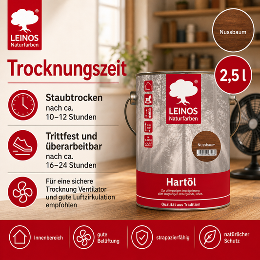 LEINOS Holzöl 2,5 l | Hartöl Nussbaum für Tische Möbel Arbeitsplatten | Teak Eiche Möbelöl für effektive Versiegelung und langanhaltenden Schutz im Innenbereich