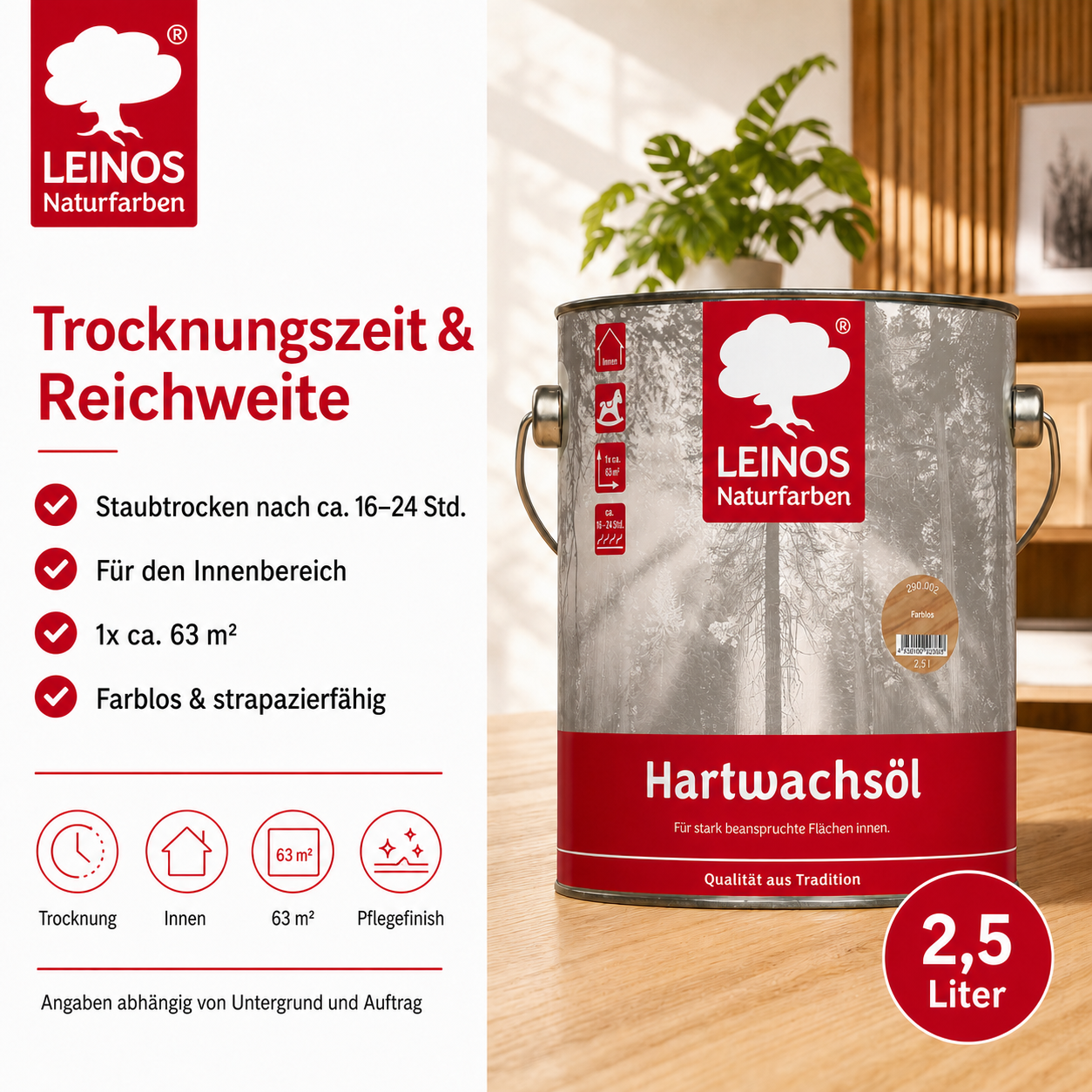 LEINOS Holzöl 250 ml | Hartöl Nussbaum für Tische Möbel Arbeitsplatten | Teak Eiche Möbelöl für effektive Versiegelung und langanhaltenden Schutz im Innenbereich