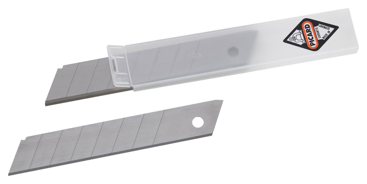 Abbrechklinge hochwertige, eisgehärtete Klinge aus Solingen 0,50 mm, für No. 70130, (zu 10 Stück im Dispenser), auch als Haken-Abbrechklinge erhältlich