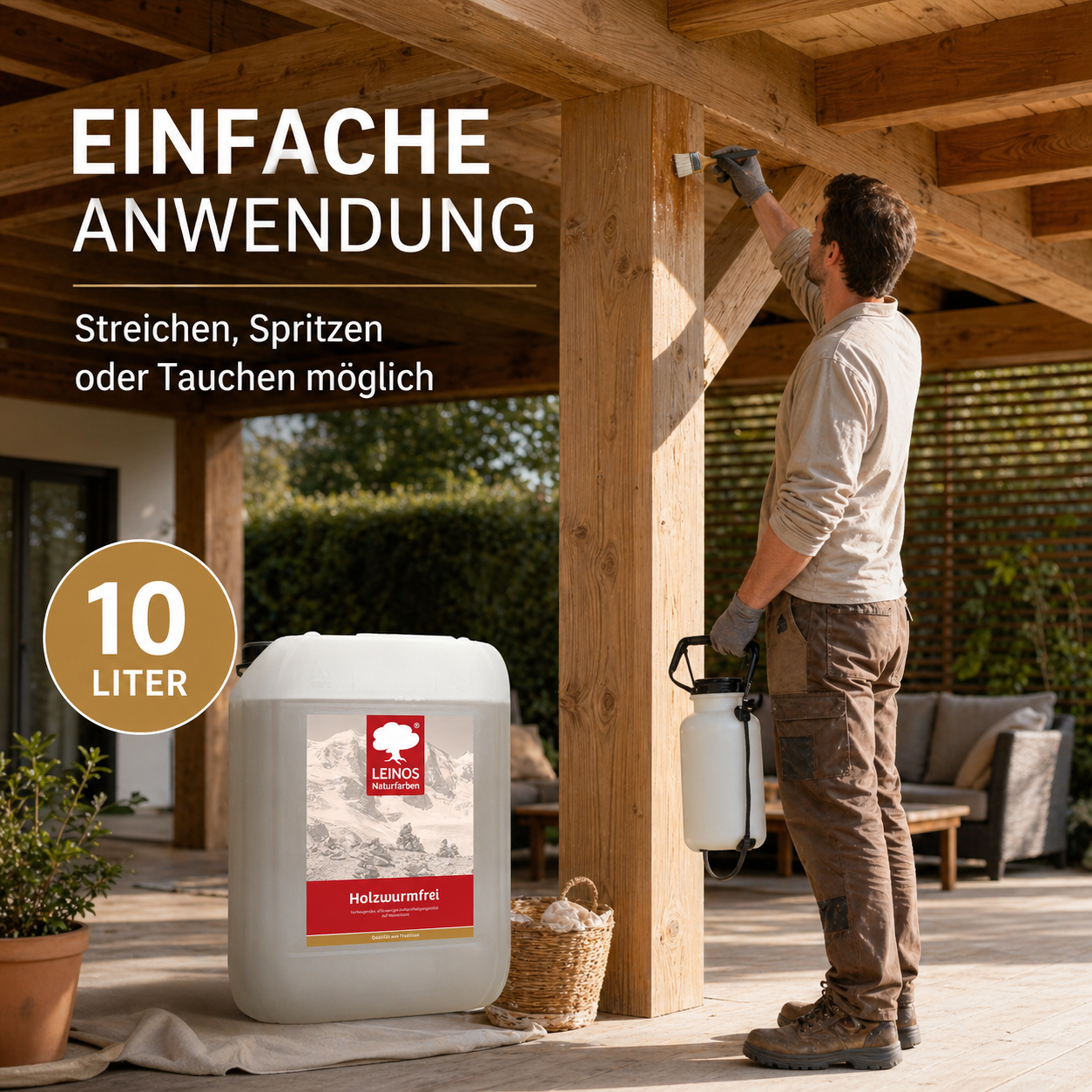 LEINOS Holzwurmfrei 130 - 10 Liter - Holzverfestigungsmittel gegen Insekten und Pilze, Schutz vor Holzwürmern