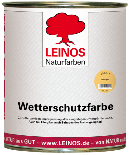 LEINOS Wetterschutzfarbe 750 ml | Maisgelb Holzlasur für Holzfassaden Fenster Gartenhäuser| wetterbeständige Deckfarbe für effektive Versiegelung und langanhaltenden Schutz auf Ölbasis im Außenbereich