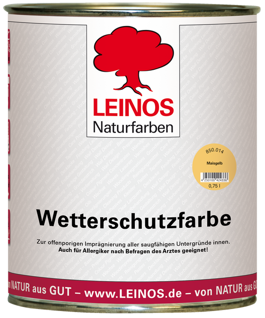 LEINOS Wetterschutzfarbe 750 ml | Maisgelb Holzlasur für Holzfassaden Fenster Gartenhäuser| wetterbeständige Deckfarbe für effektive Versiegelung und langanhaltenden Schutz auf Ölbasis im Außenbereich