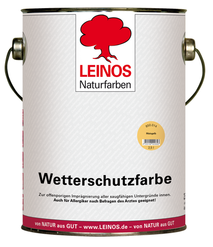 LEINOS Wetterschutzfarbe 2,5 l | Maisgelb Holzlasur für Holzfassaden Fenster Gartenhäuser| wetterbeständige Deckfarbe für effektive Versiegelung und langanhaltenden Schutz auf Ölbasis im Außenbereich