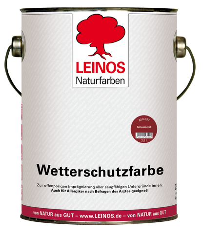 LEINOS Wetterschutzfarbe 2,5 l | Schwedenrot Holzlasur für Holzfassaden Fenster Gartenhäuser| wetterbeständige Deckfarbe für effektive Versiegelung und langanhaltenden Schutz auf Ölbasis im Außenbereich