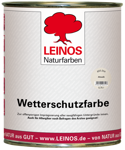 LEINOS Wetterschutzfarbe 750 ml | Altweiß Holzlasur für Holzfassaden Fenster Gartenhäuser| wetterbeständige Deckfarbe für effektive Versiegelung und langanhaltenden Schutz auf Ölbasis im Außenbereich