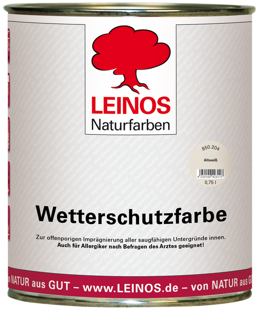 LEINOS Wetterschutzfarbe 750 ml | Altweiß Holzlasur für Holzfassaden Fenster Gartenhäuser| wetterbeständige Deckfarbe für effektive Versiegelung und langanhaltenden Schutz auf Ölbasis im Außenbereich