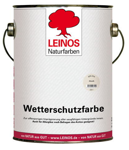 LEINOS Wetterschutzfarbe 2,5 l | Altweiß Holzlasur für Holzfassaden Fenster Gartenhäuser| wetterbeständige Deckfarbe für effektive Versiegelung und langanhaltenden Schutz auf Ölbasis im Außenbereich