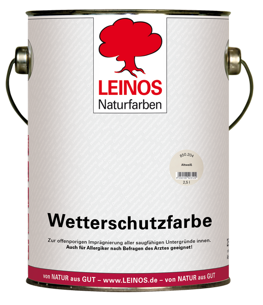 LEINOS Wetterschutzfarbe 2,5 l | Altweiß Holzlasur für Holzfassaden Fenster Gartenhäuser| wetterbeständige Deckfarbe für effektive Versiegelung und langanhaltenden Schutz auf Ölbasis im Außenbereich