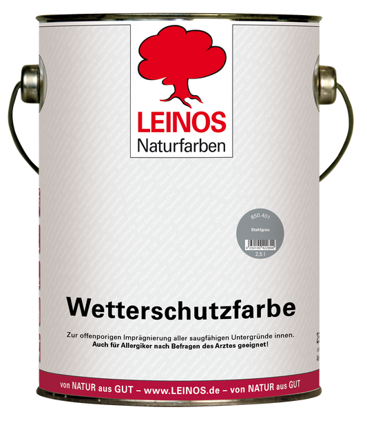 LEINOS Wetterschutzfarbe 2,5 l | Stahlgrau Holzlasur für Holzfassaden Fenster Gartenhäuser| wetterbeständige Deckfarbe für effektive Versiegelung und langanhaltenden Schutz auf Ölbasis im Außenbereich