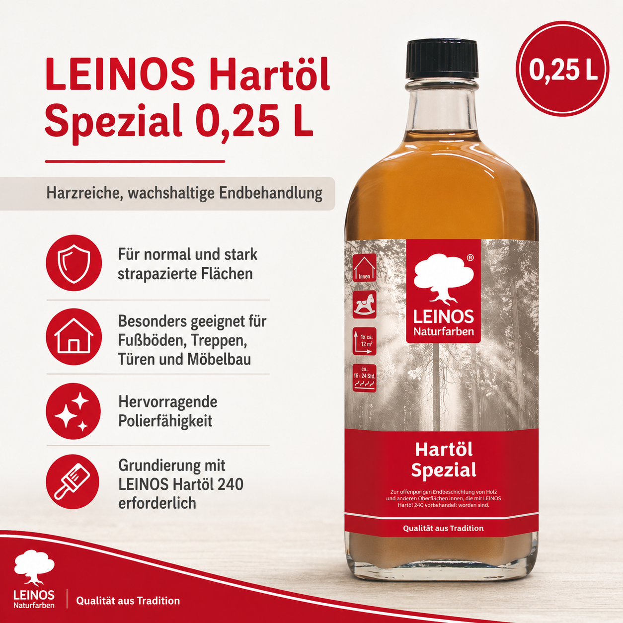 Leinos Spezial Hartöl 250 ml | Farbloses Versiegelungsöl | Holzöl für effektive Endbeschichtung und langanhaltenden Schutz im Innenbereich