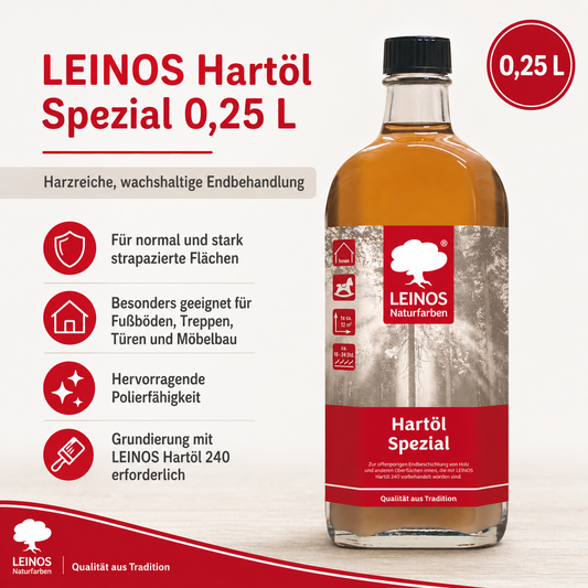 Leinos Spezial Hartöl 250 ml | Farbloses Versiegelungsöl | Holzöl für effektive Endbeschichtung und langanhaltenden Schutz im Innenbereich