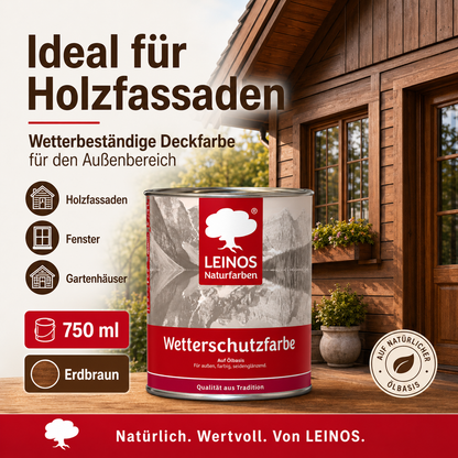 LEINOS Wetterschutzfarbe 750 ml | Erdbraun Holzlasur für Holzfassaden Fenster Gartenhäuser| wetterbeständige Deckfarbe für effektive Versiegelung und langanhaltenden Schutz auf Ölbasis im Außenbereich