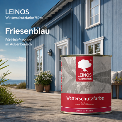LEINOS Wetterschutzfarbe 750 ml | Friesenblau Holzlasur für Holzfassaden Fenster Gartenhäuser| wetterbeständige Deckfarbe für effektive Versiegelung und langanhaltenden Schutz auf Ölbasis im Außenbereich