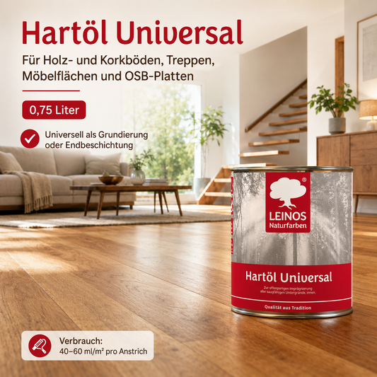 LEINOS 259 Hartöl Universal 0,75 l |Für alle Hölzer im Innenbereich, insbesondere Fußböden, aber auch für Kork | Leicht zu verarbeitende, universelle Grundierung und Endbeschichtung