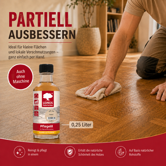 LEINOS Pflegeöl 285 | 0,25 L farblos (002) | Für alle geölten & gewachsten Holz-, Kork- & Linoleumflächen | Schutz gegen Laufstraßen | Seidenmatt & wasserabweisend | Innenbereich