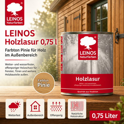 Wetterfeste Holzlasur für Außen 022 Pinie 2,50 Liter - offenporiger Holzschutz mit Filmschutz gegen Pilzbefall - für Fenster, Türen, Zäune & Pergolen - wasserabweisend, lasierend