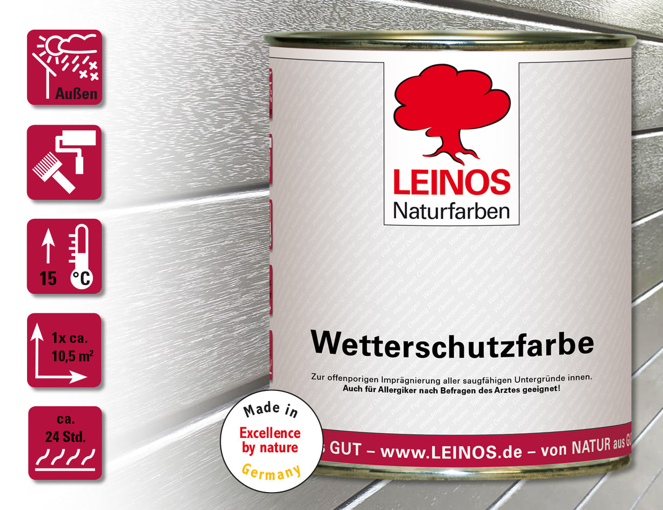 LEINOS Wetterschutzfarbe 750 ml | Maisgelb Holzlasur für Holzfassaden Fenster Gartenhäuser| wetterbeständige Deckfarbe für effektive Versiegelung und langanhaltenden Schutz auf Ölbasis im Außenbereich