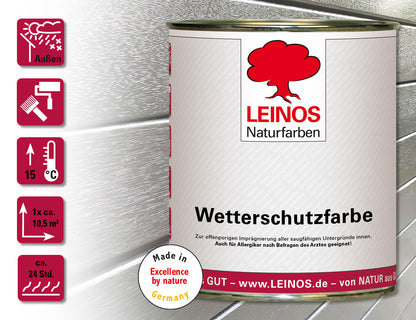 LEINOS Wetterschutzfarbe 750 ml | Stahlgrau Holzlasur für Holzfassaden Fenster Gartenhäuser| wetterbeständige Deckfarbe für effektive Versiegelung und langanhaltenden Schutz auf Ölbasis im Außenbereich