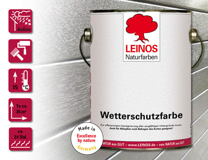 LEINOS Wetterschutzfarbe 2,5 l | Maisgelb Holzlasur für Holzfassaden Fenster Gartenhäuser| wetterbeständige Deckfarbe für effektive Versiegelung und langanhaltenden Schutz auf Ölbasis im Außenbereich