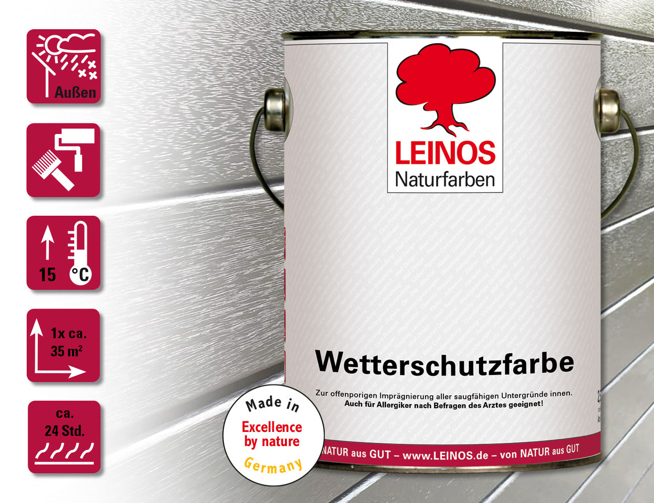 LEINOS Wetterschutzfarbe 2,5 l | Stahlgrau Holzlasur für Holzfassaden Fenster Gartenhäuser| wetterbeständige Deckfarbe für effektive Versiegelung und langanhaltenden Schutz auf Ölbasis im Außenbereich