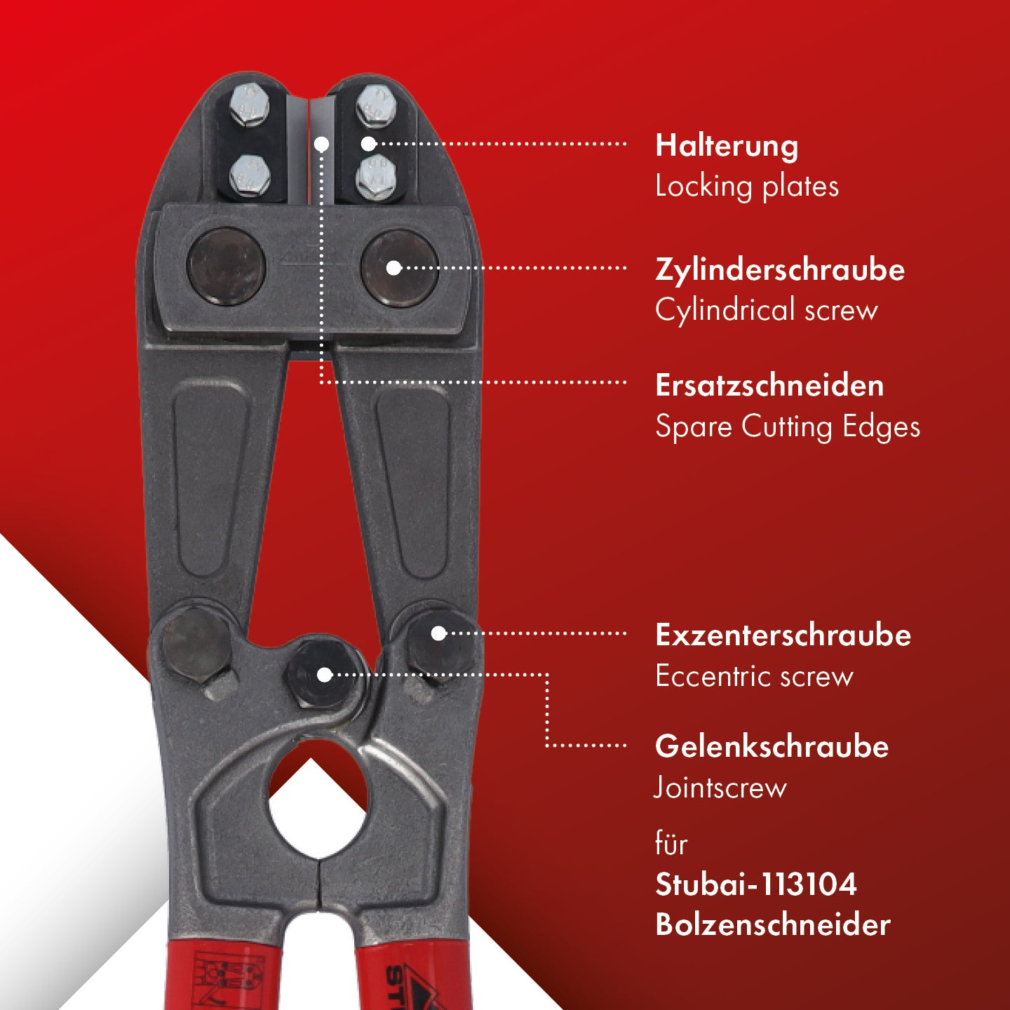 Zylinderschraube 43 mm | für STUBAI Bolzenschneider 780 mm, mit auswechselbaren Dreikantschneiden | Ersatzteil aus robustem Material, optimale Passform