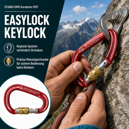 STUBAI HMS Karabiner Pico rot – Easylock, 80 g