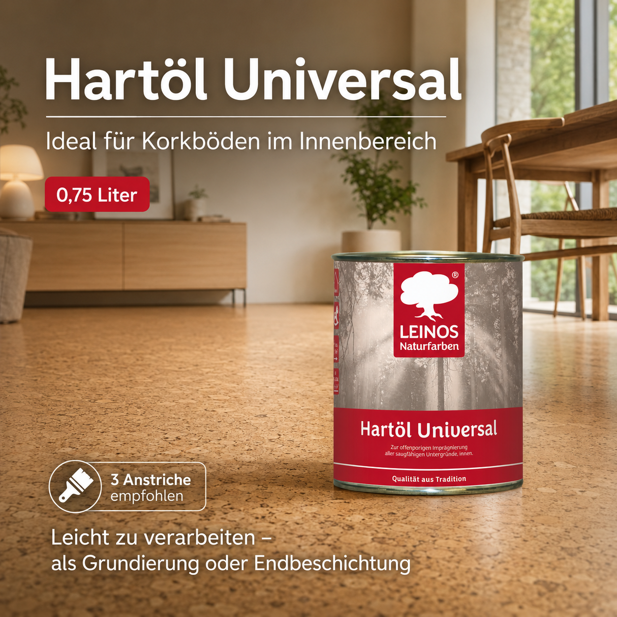 LEINOS 259 Hartöl Universal 0,75 l |Für alle Hölzer im Innenbereich, insbesondere Fußböden, aber auch für Kork | Leicht zu verarbeitende, universelle Grundierung und Endbeschichtung